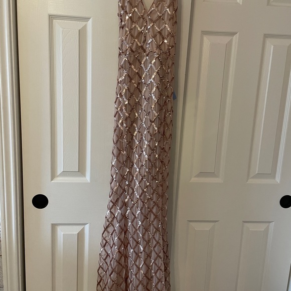 Prom Formal Dress Rose Gold Sequins Long Crossback - Picture 2 of 5
